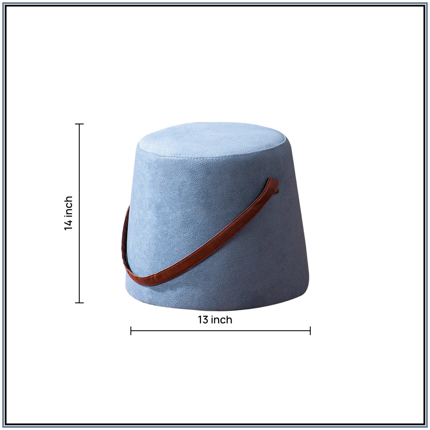 Hoist Collection Light Blue Pouf With Faux Leather Strap