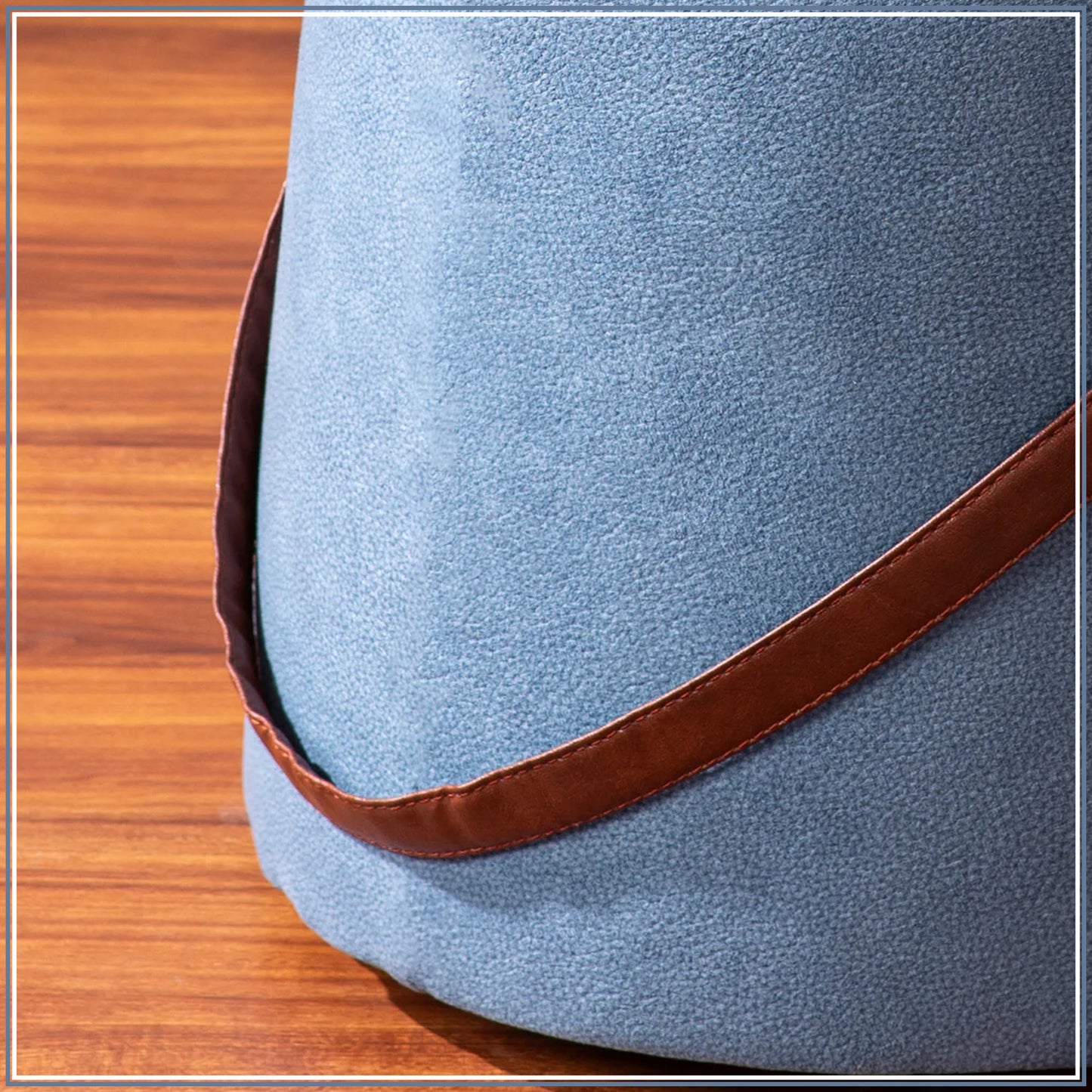Hoist Collection Light Blue Pouf With Faux Leather Strap