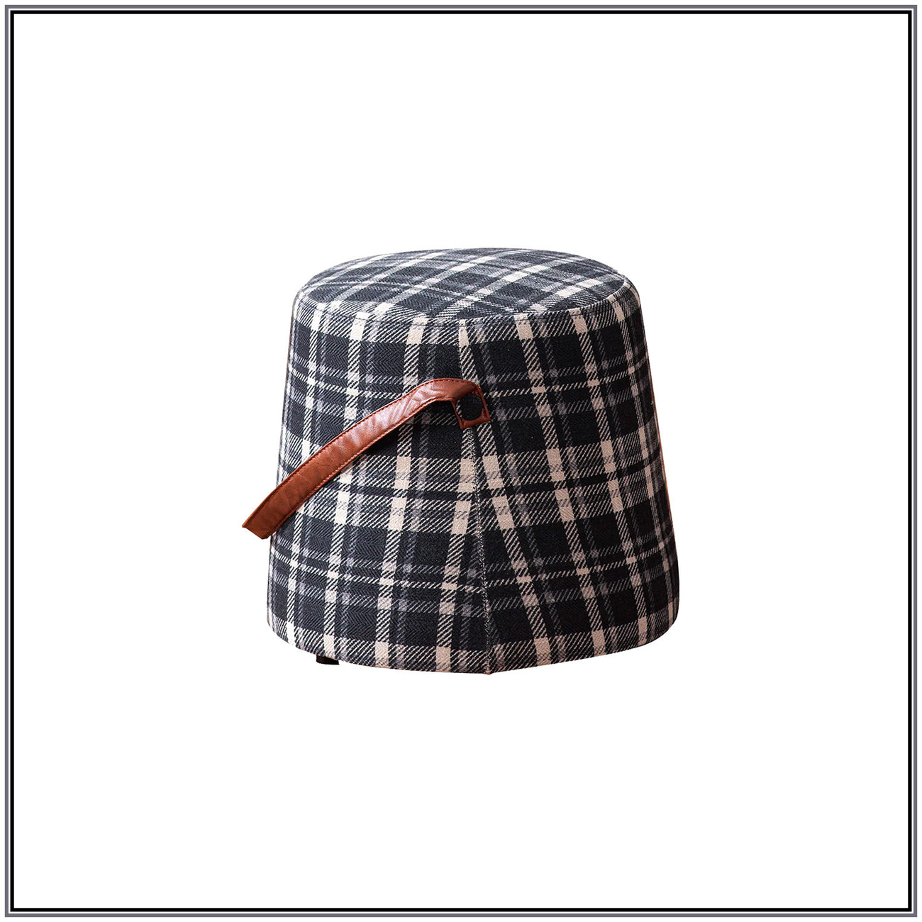 Hoist Collection Black Pouf With Faux Leather Strap
