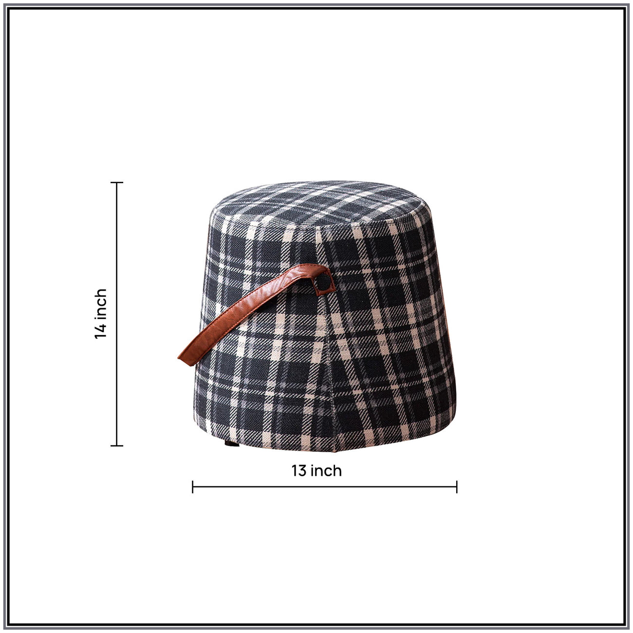 Hoist Collection Black Pouf With Faux Leather Strap