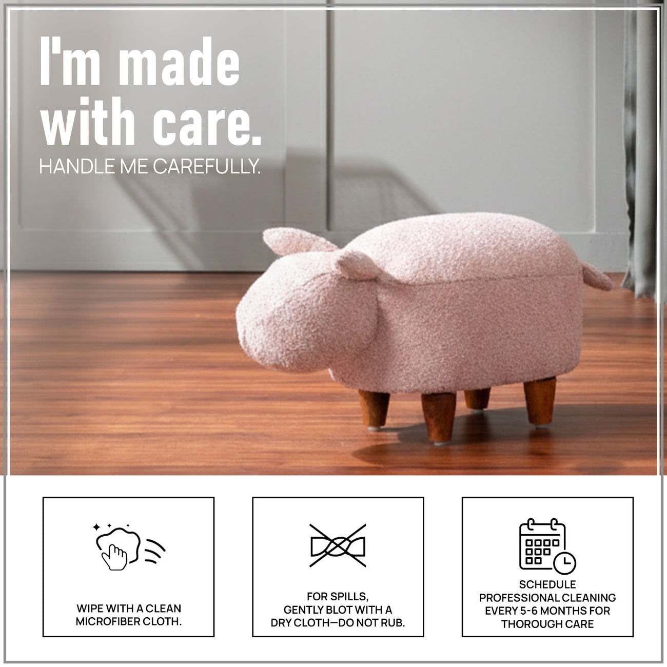 Whiskers Collection Bunny Rabbit Pouf Seating For Kids Room Pink