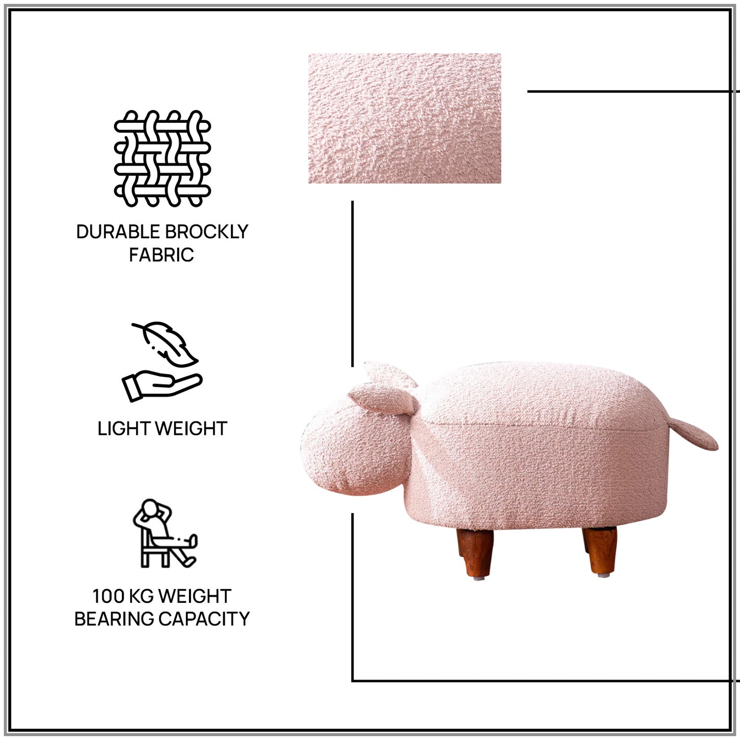 Whiskers Collection Bunny Rabbit Pouf Seating For Kids Room Pink