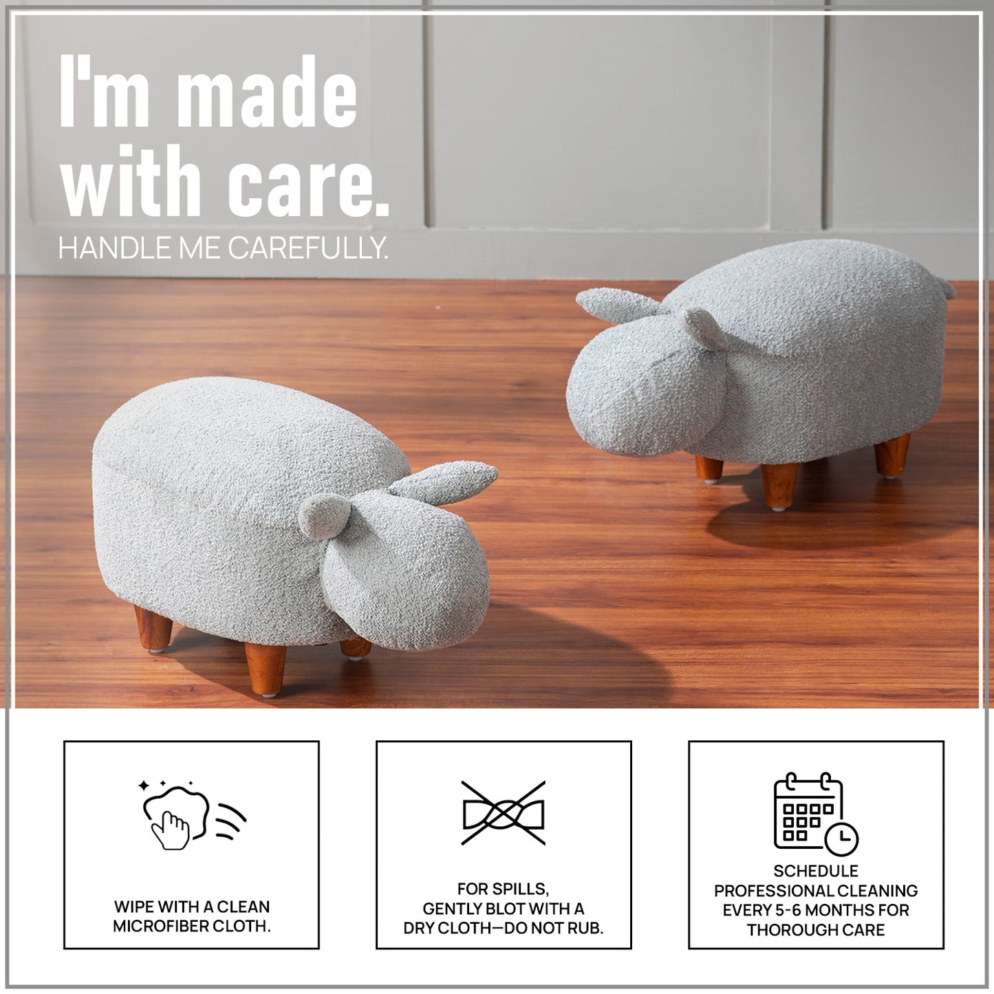 Whiskers Collection Bunny Rabbit Pouf Seating For Kids Room Blue