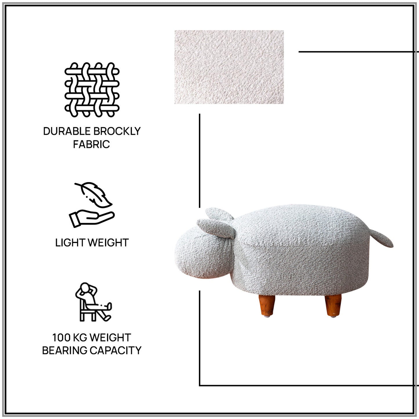 Whiskers Collection Bunny Rabbit Pouf Seating For Kids Room Blue