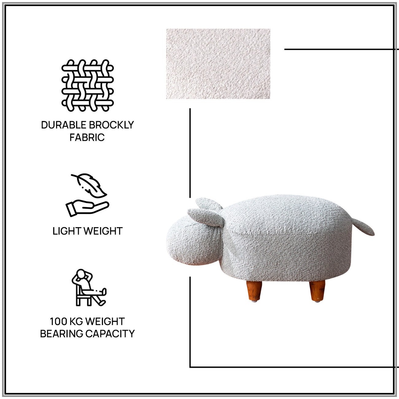 Whiskers Collection Bunny Rabbit Pouf Seating For Kids Room Blue