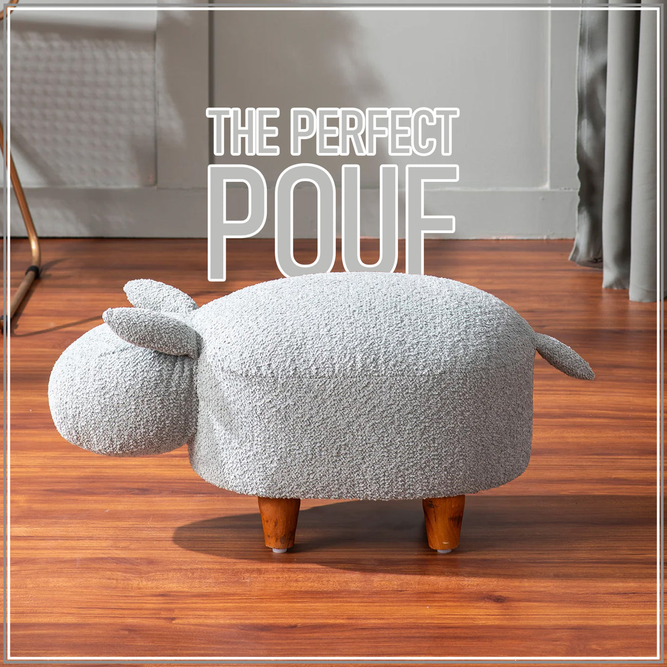 Whiskers Collection Bunny Rabbit Pouf Seating For Kids Room Blue
