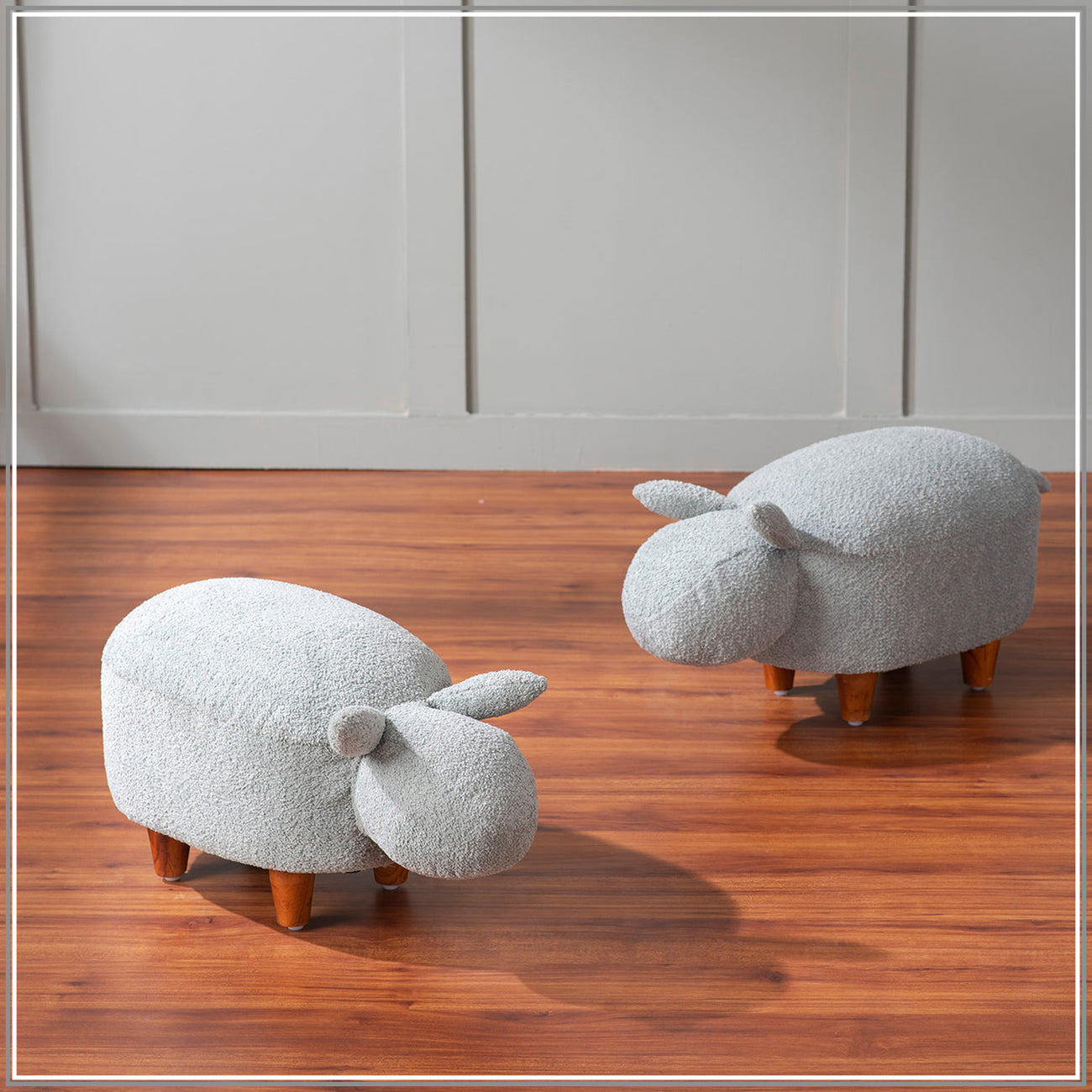 Whiskers Collection Bunny Rabbit Pouf Seating For Kids Room Blue Set Of 2