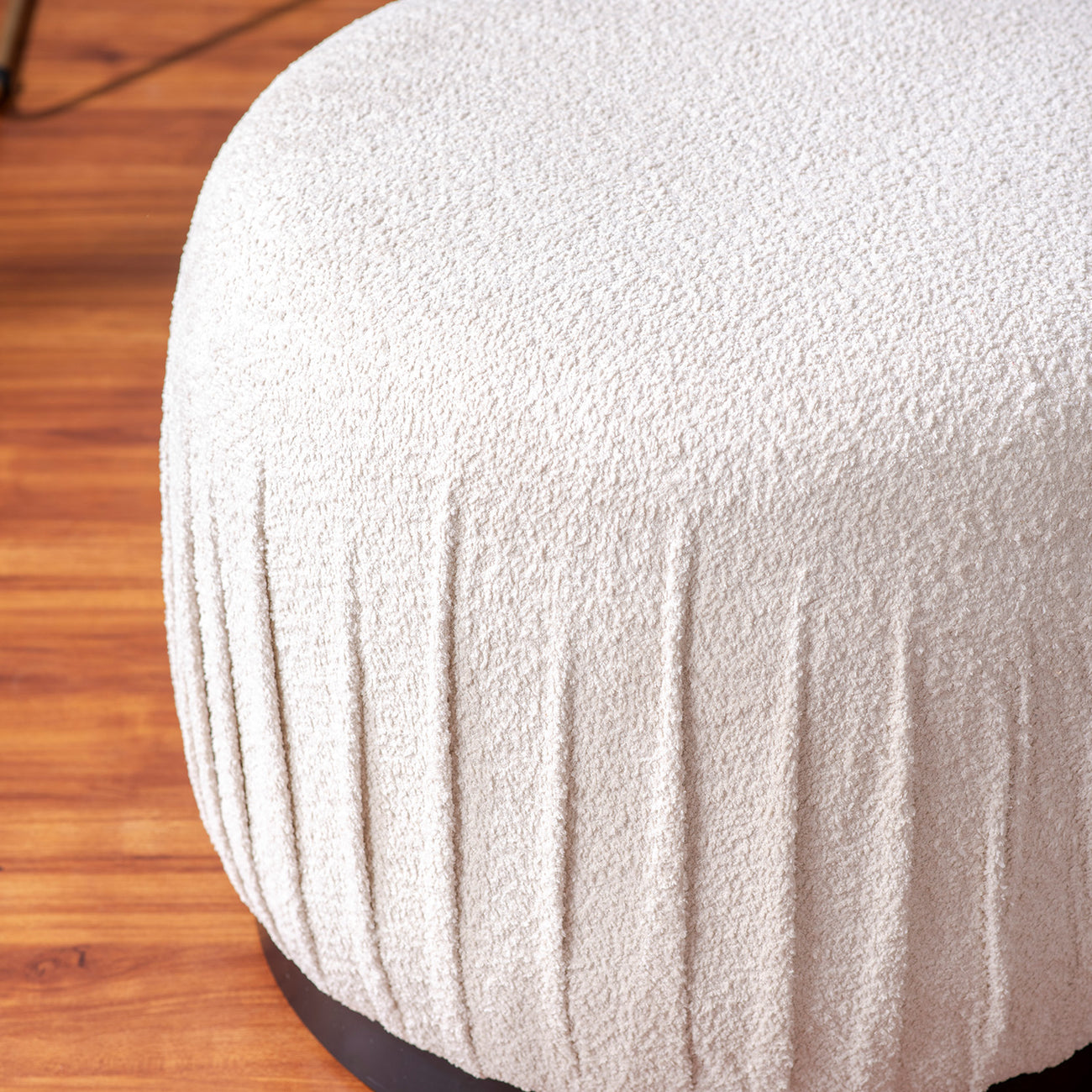 Luxe Collection Cream Fabric Pouf Ottoman