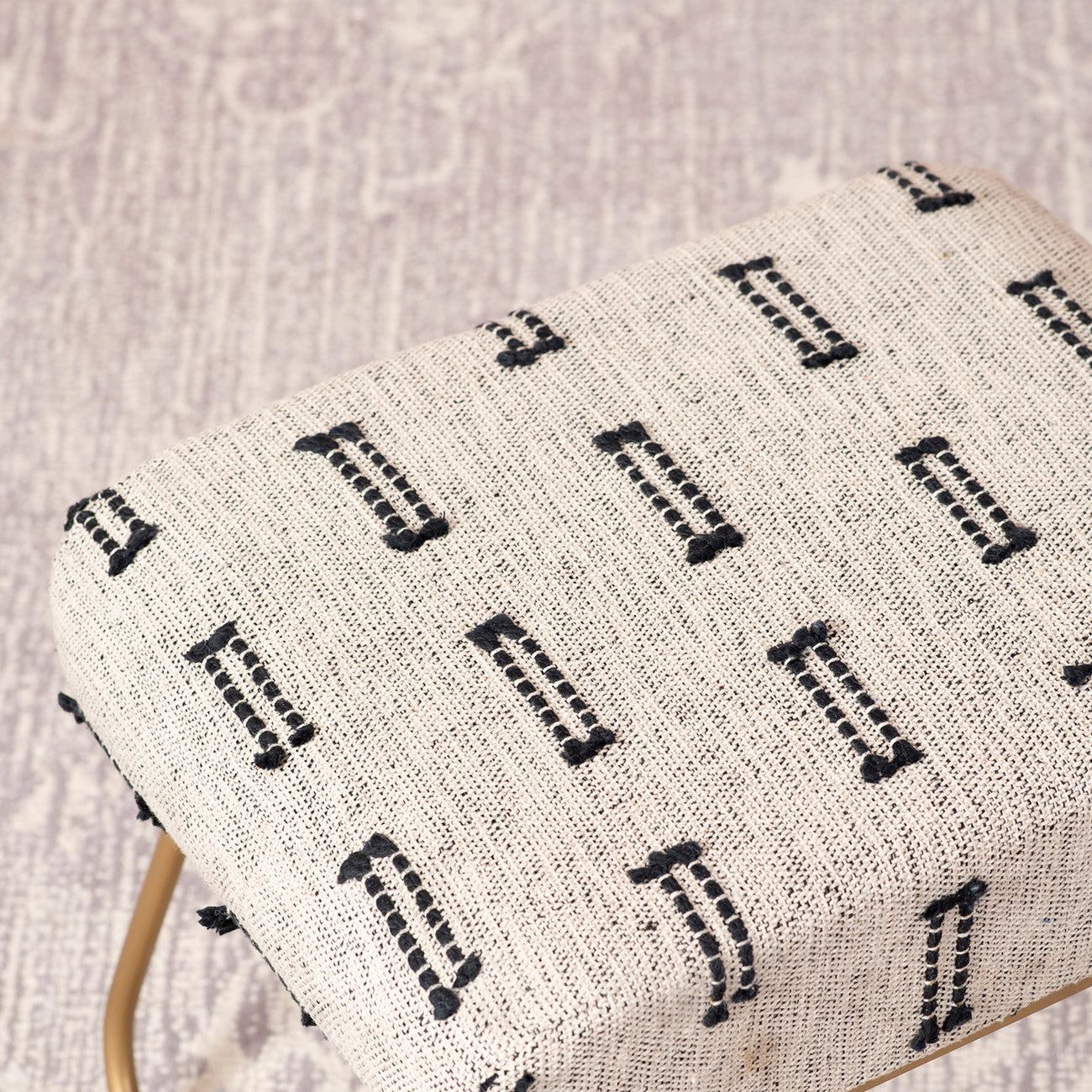 Bohemian Jacquard Metallic Stool in Black & Off White Color