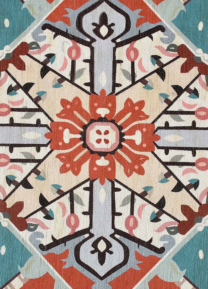 Striking Black, Blue, Red Rug