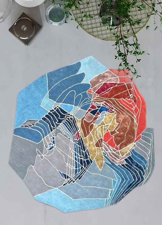 Colorful Asymmetrical Wool & Silk Carpet