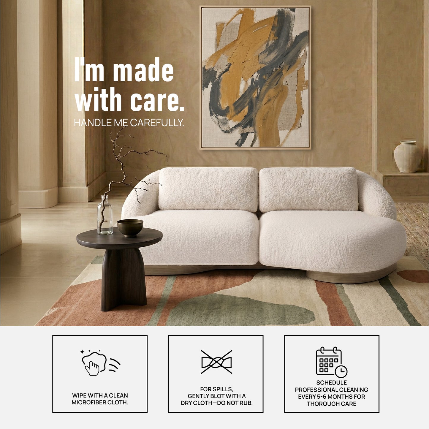 Lunara Curve Pearl White 3 - Seater Boucle Sofa