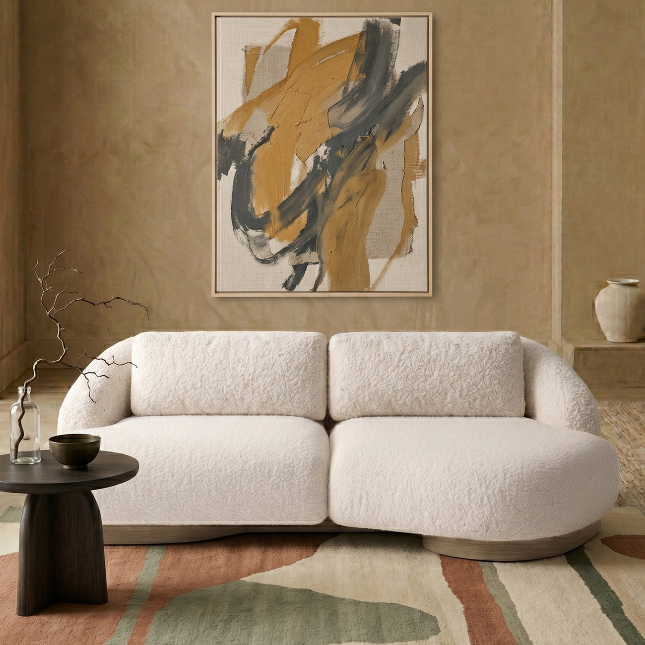 Lunara Curve Pearl White 3 - Seater Boucle Sofa