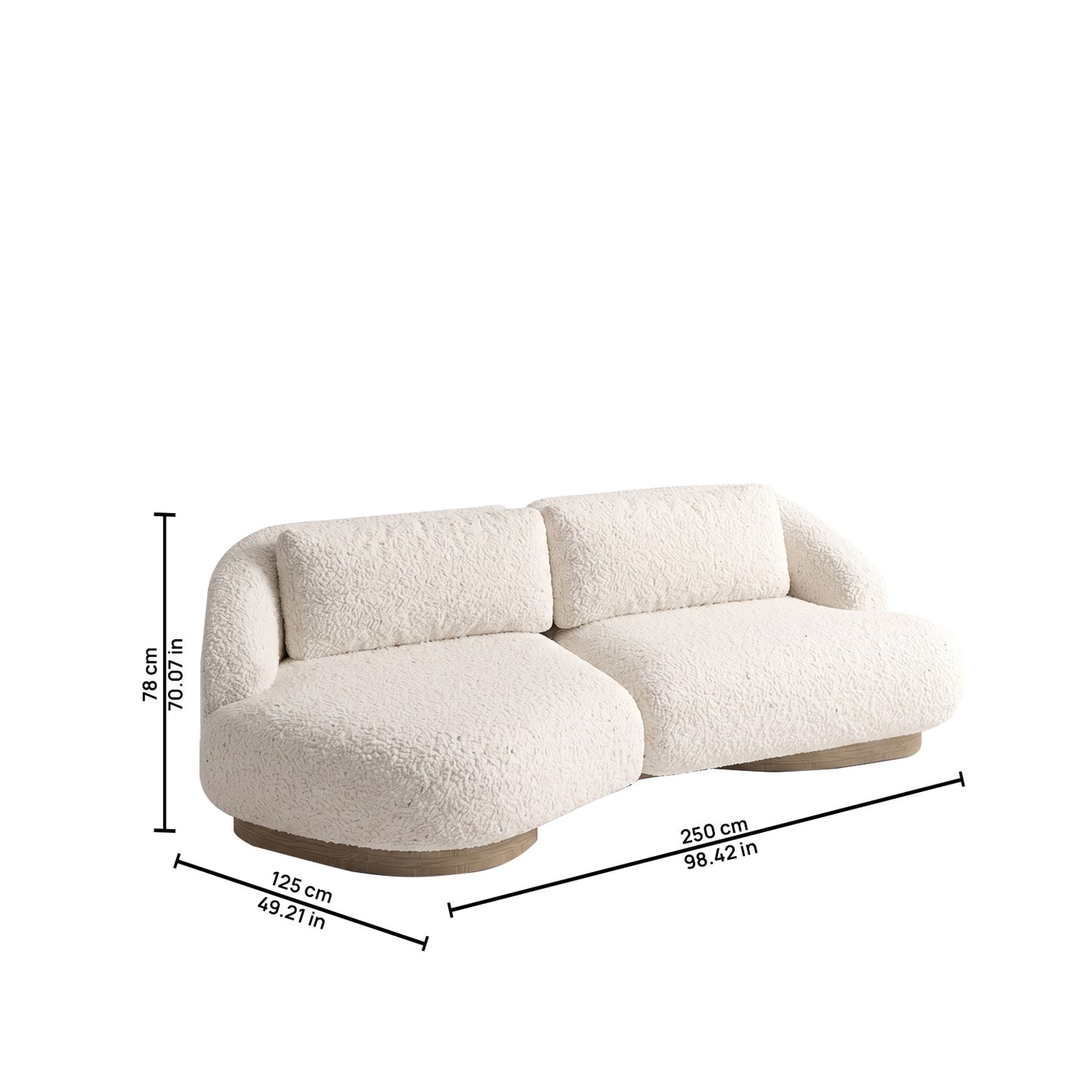 Lunara Curve Pearl White 3 - Seater Boucle Sofa