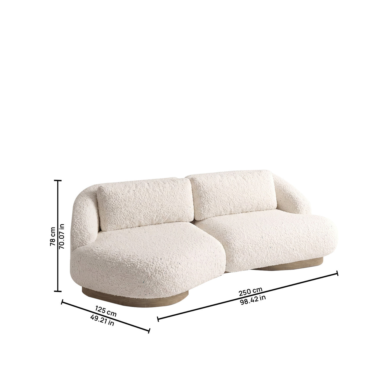 Lunara Curve Pearl White 3 - Seater Boucle Sofa