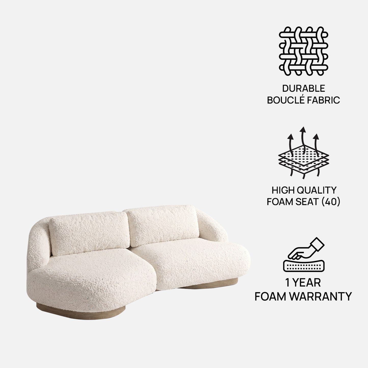 Lunara Curve Pearl White 3 - Seater Boucle Sofa