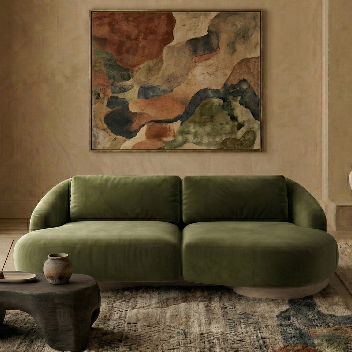 Lunara Curve Olive 3 - Seater Boucle Sofa