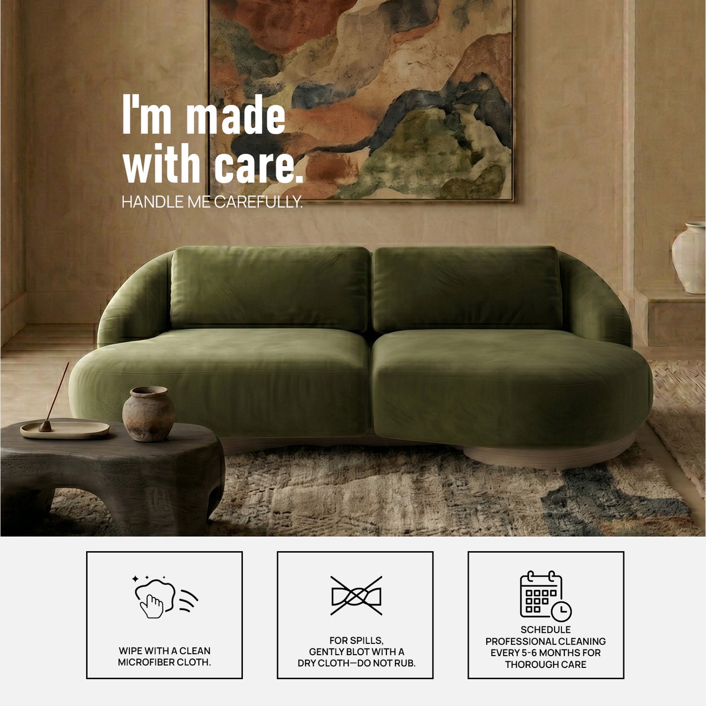 Lunara Curve Olive 3 - Seater Boucle Sofa