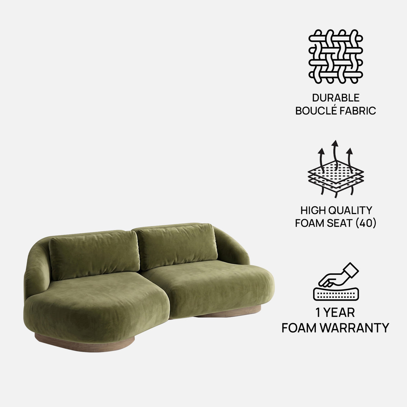 Lunara Curve Olive 3 - Seater Boucle Sofa