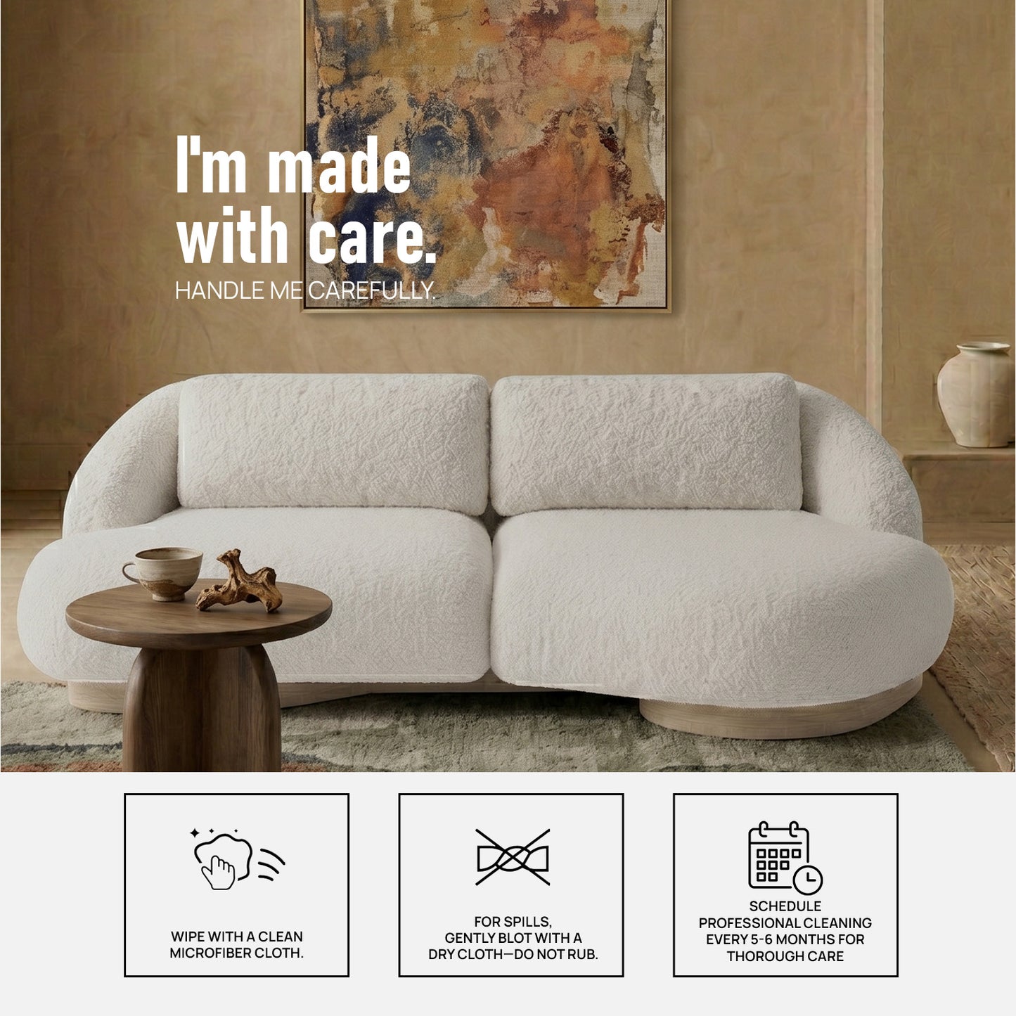 Lunara Curve Off White 3 - Seater Boucle Sofa