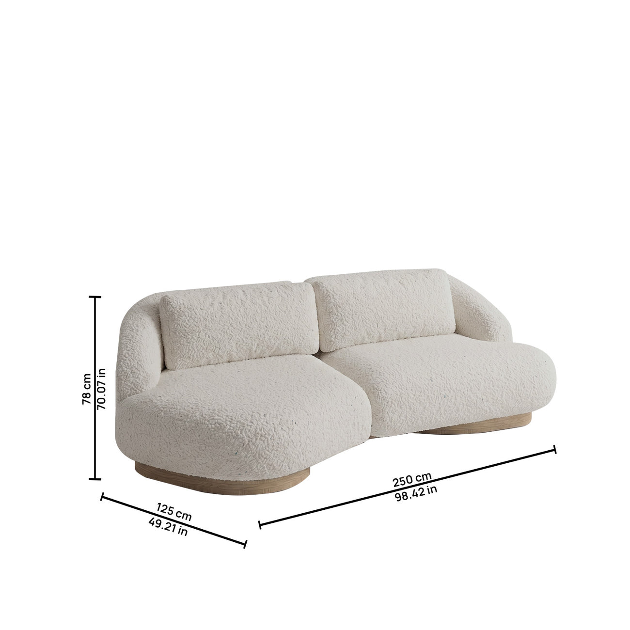 Lunara Curve Off White 3 - Seater Boucle Sofa