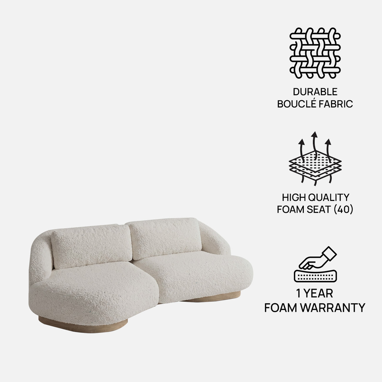 Lunara Curve Off White 3 - Seater Boucle Sofa