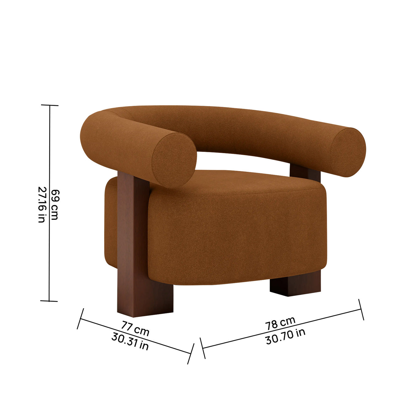 Rustova Frame Caramel Brown 1 - Seater Mohair Velvet Chair