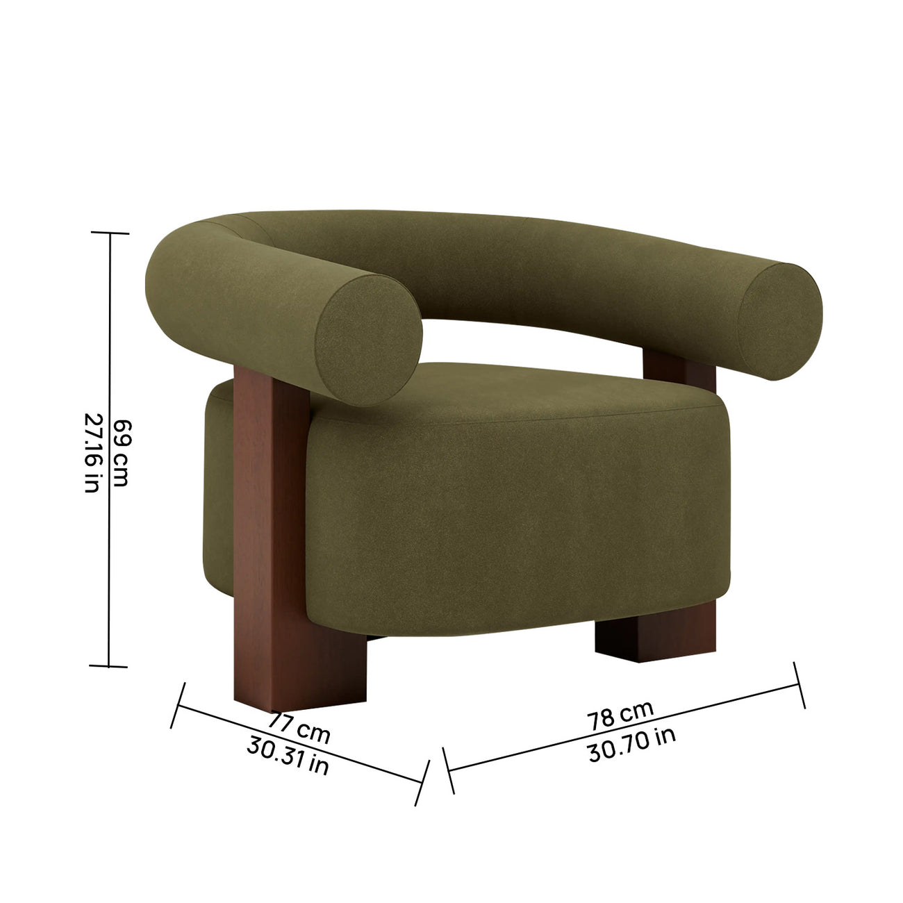 Rustova Frame Moss Green 1 - Seater Mohair Velvet Chair