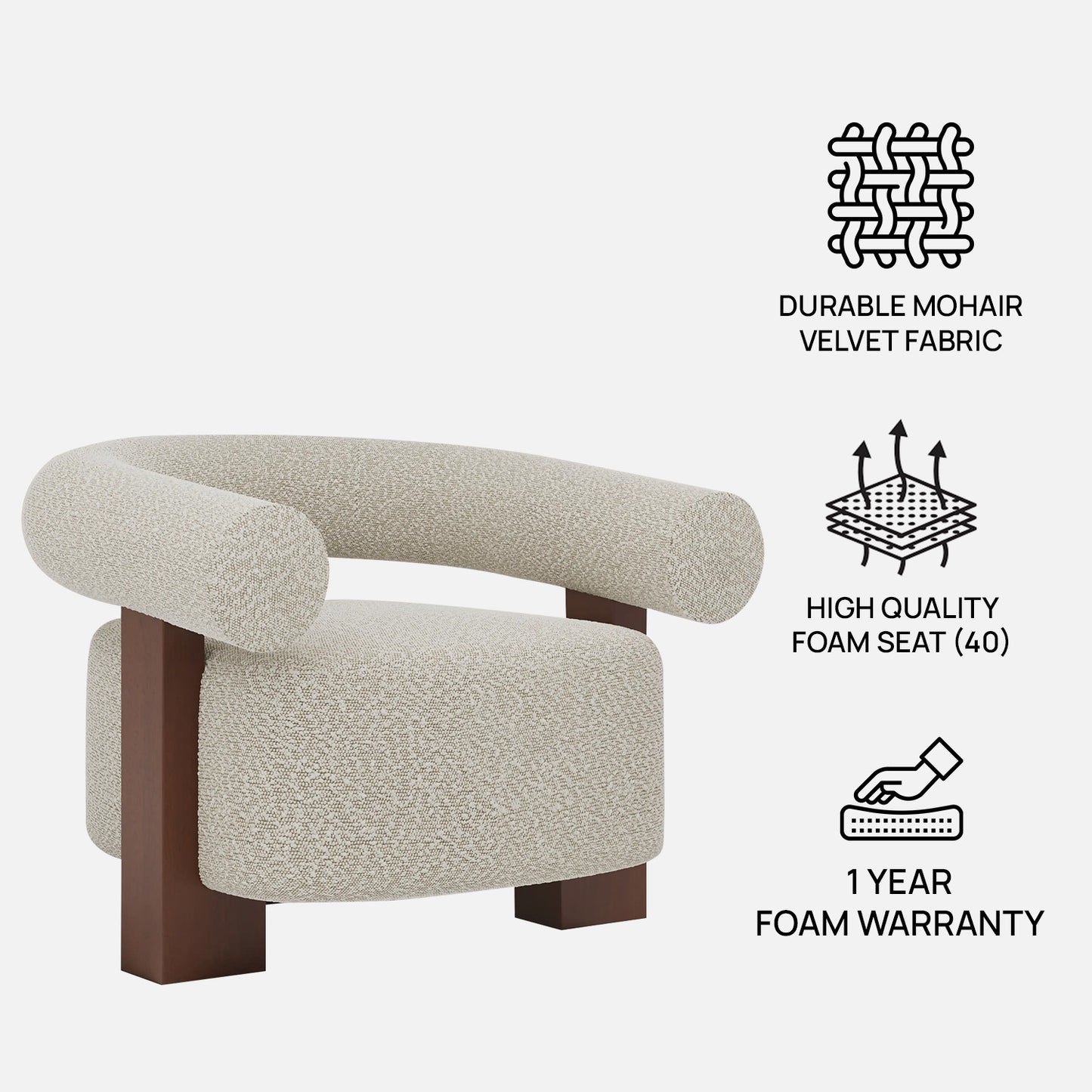 Rustova Frame Speckled Grey 1 - Seater Mohair Velvet Chair