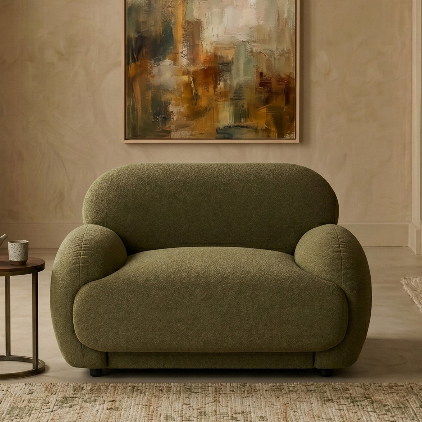 Amberly Lounge Moss Green 1 - Seater Boucle Chair