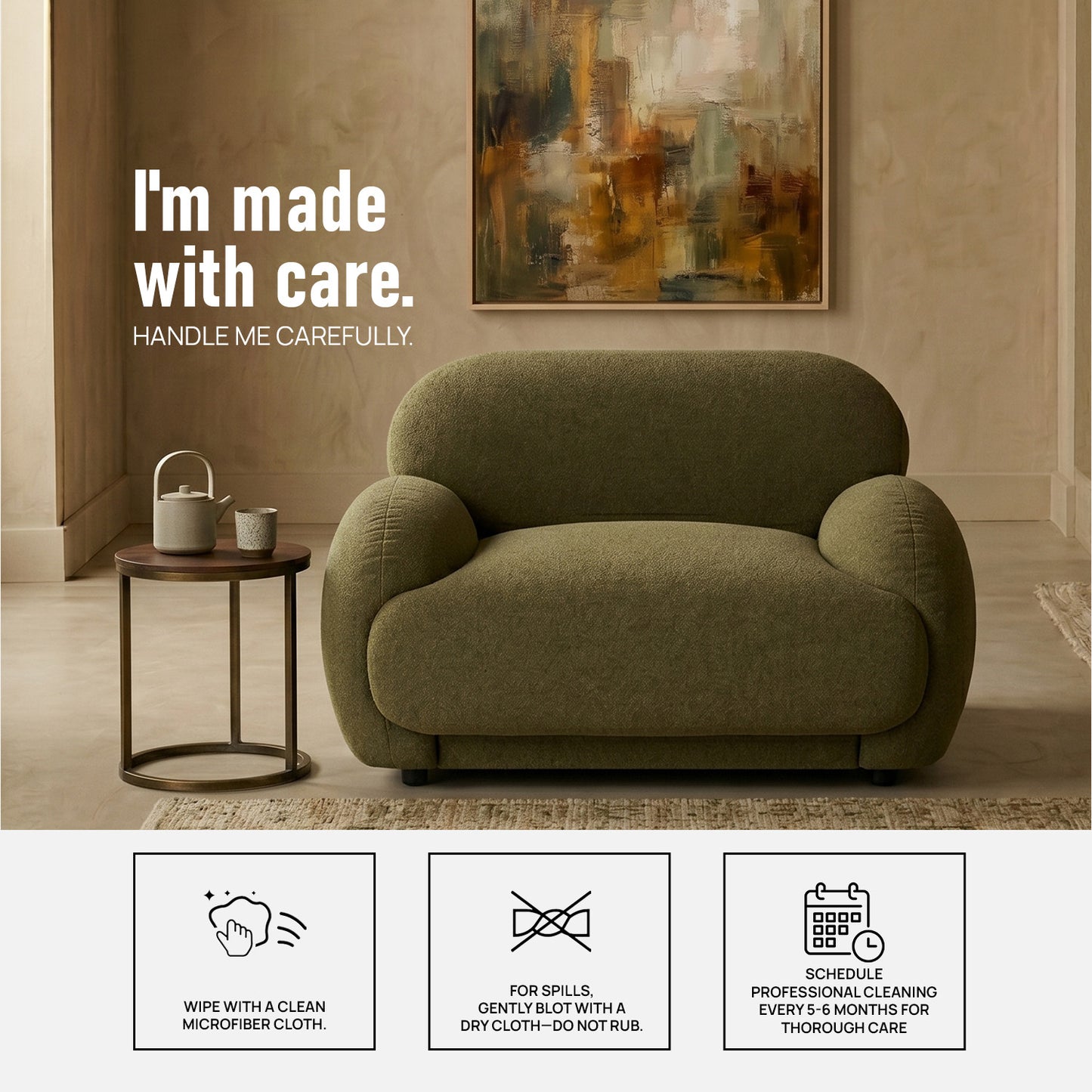 Amberly Lounge Moss Green 1 - Seater Boucle Chair
