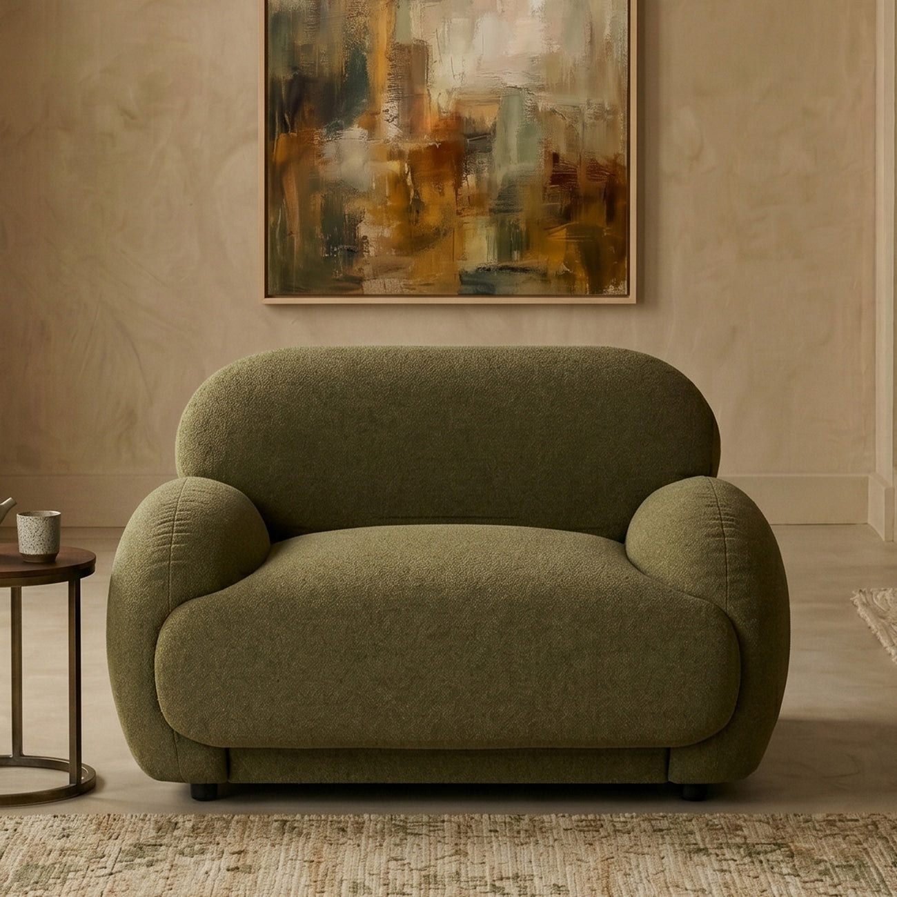 Amberly Lounge Moss Green 1 - Seater Boucle Chair