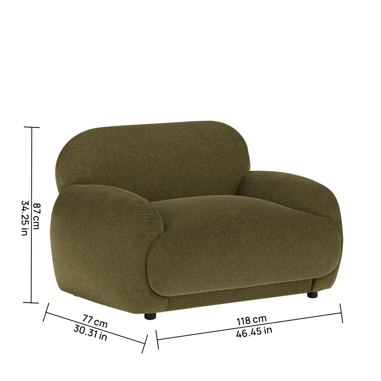 Amberly Lounge Moss Green 1 - Seater Boucle Chair