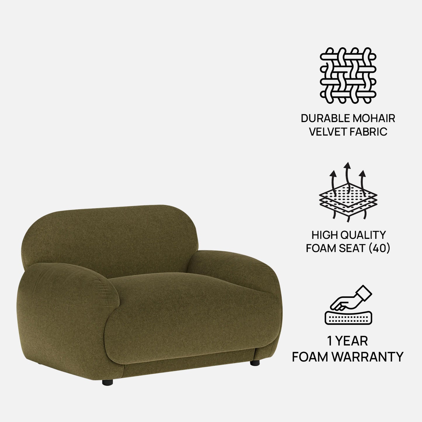 Amberly Lounge Moss Green 1 - Seater Boucle Chair