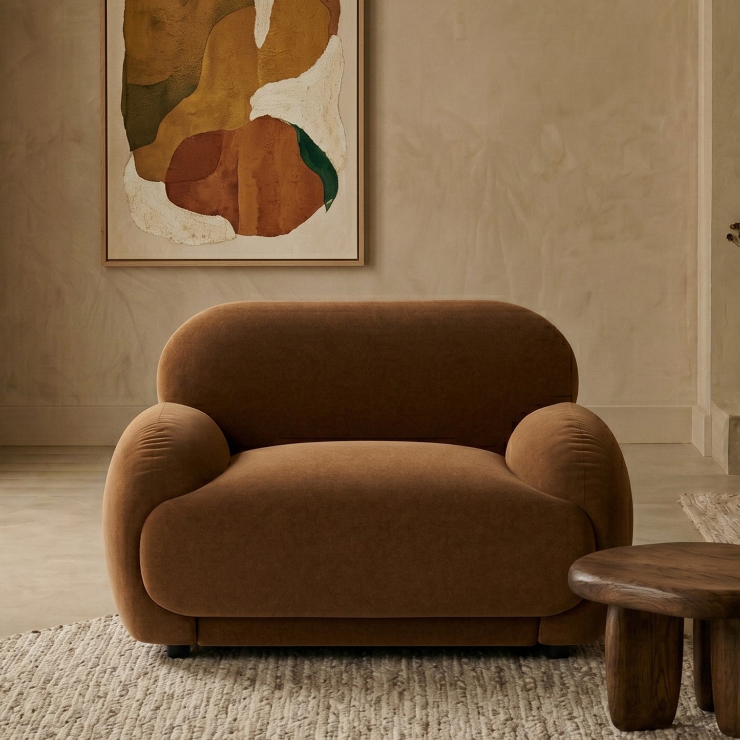 Amberly Lounge Caramel Brown 1 - Seater Boucle Chair