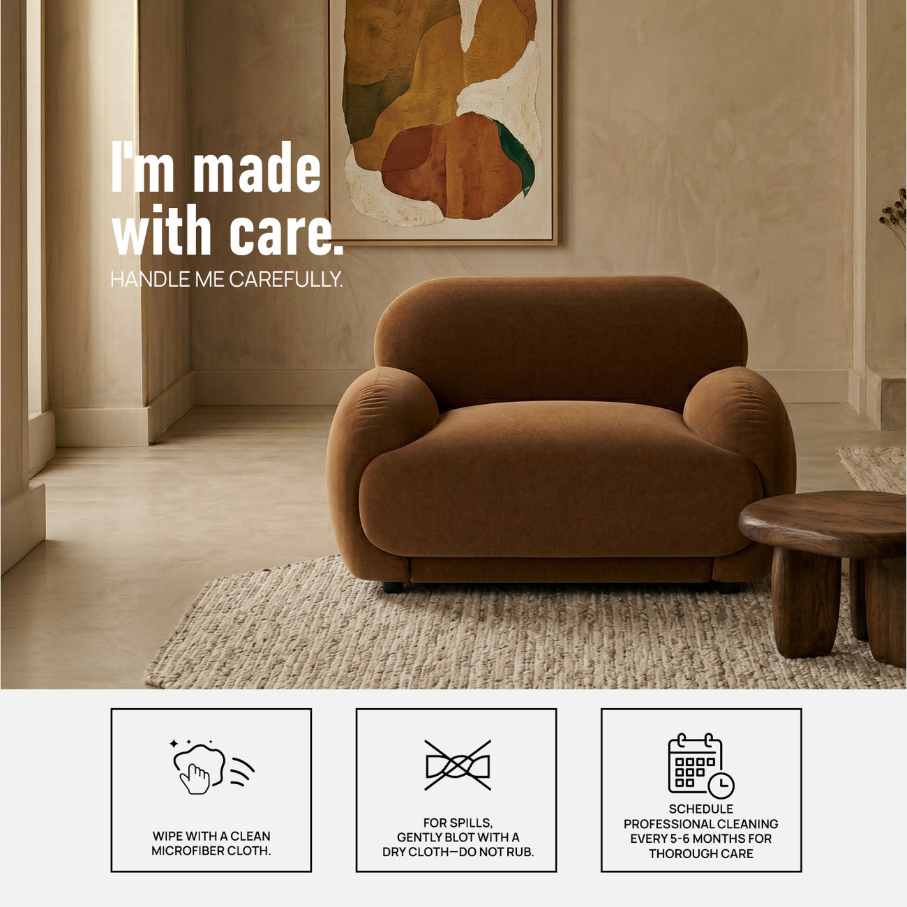 Amberly Lounge Caramel Brown 1 - Seater Boucle Chair