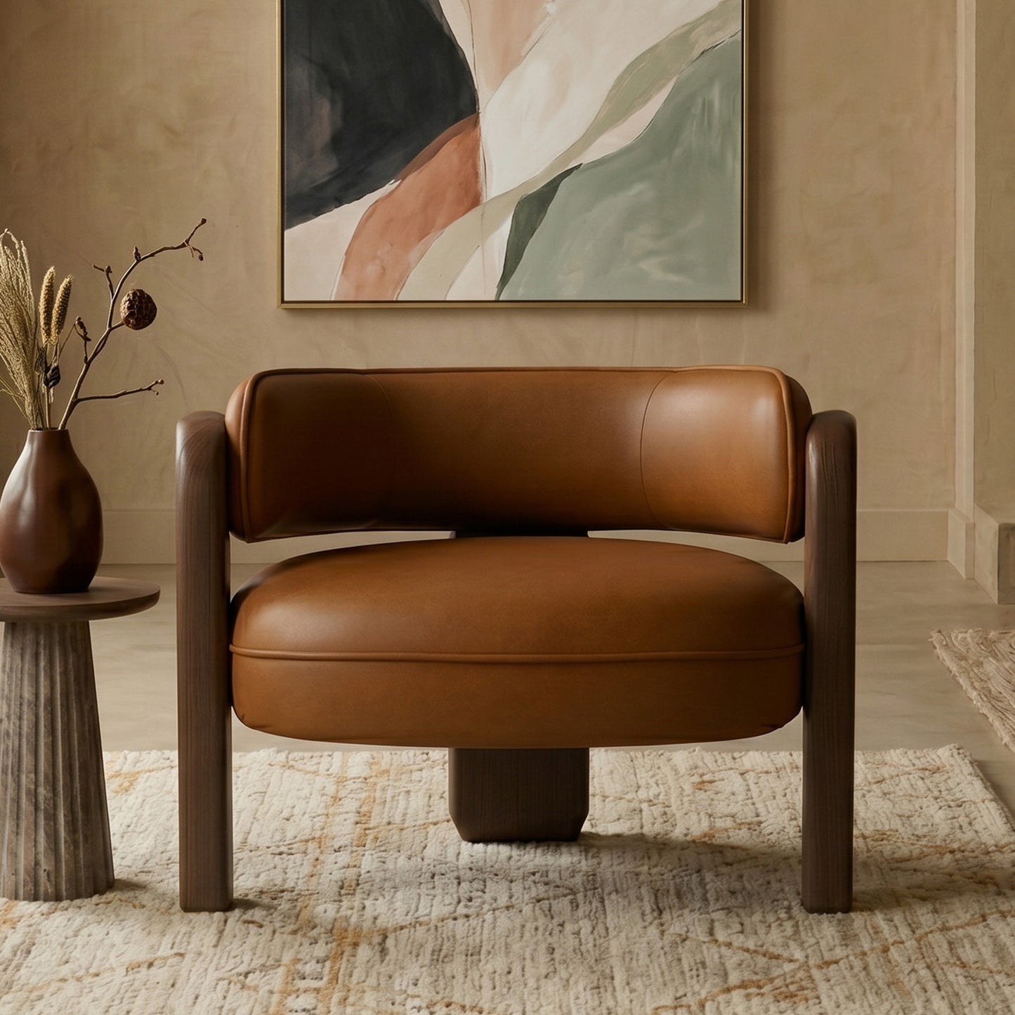 Heritage Arm Caramel Brown 1 - Seater Boucle Chair