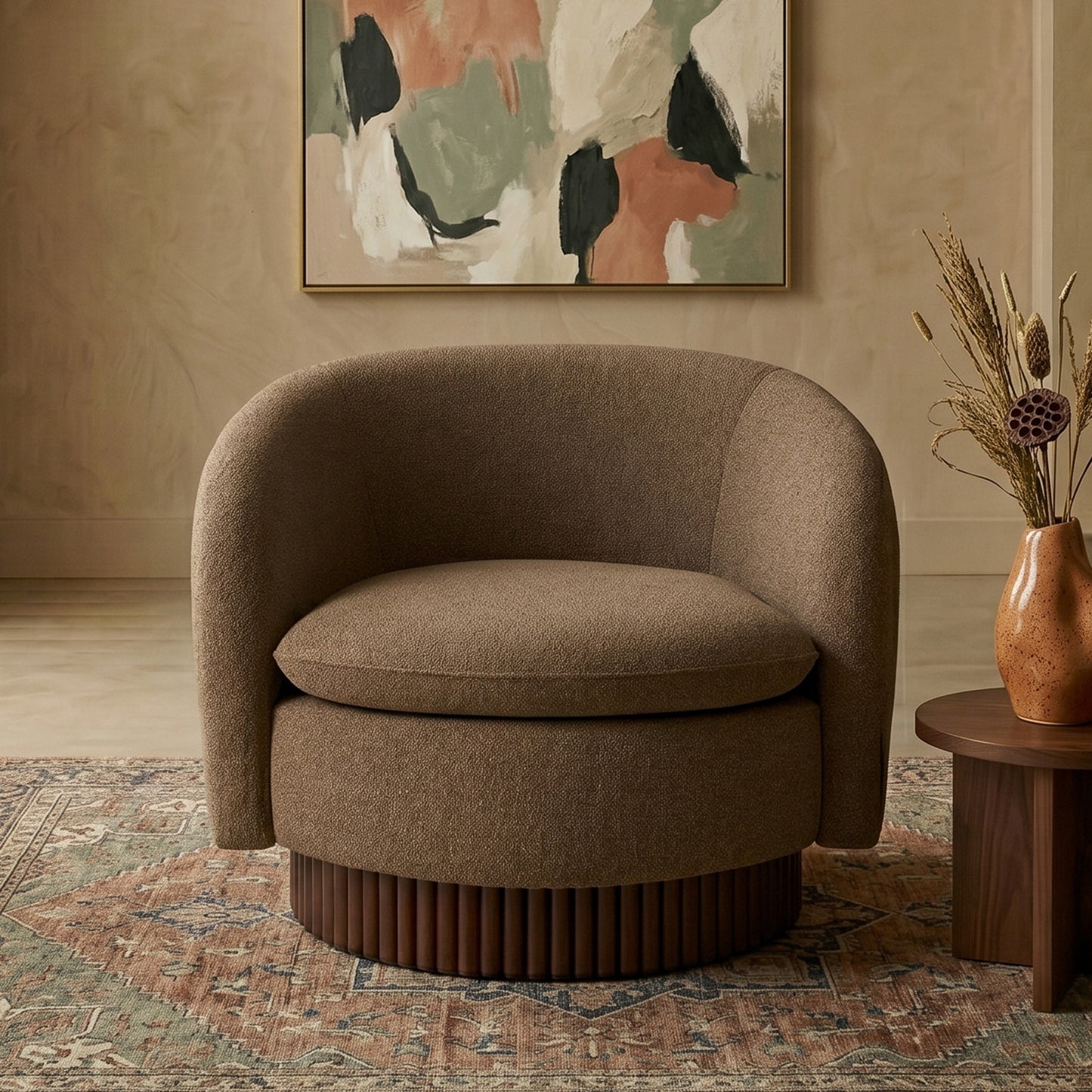 Mossio Barrel Brown 1 - Seater Velvet Chair