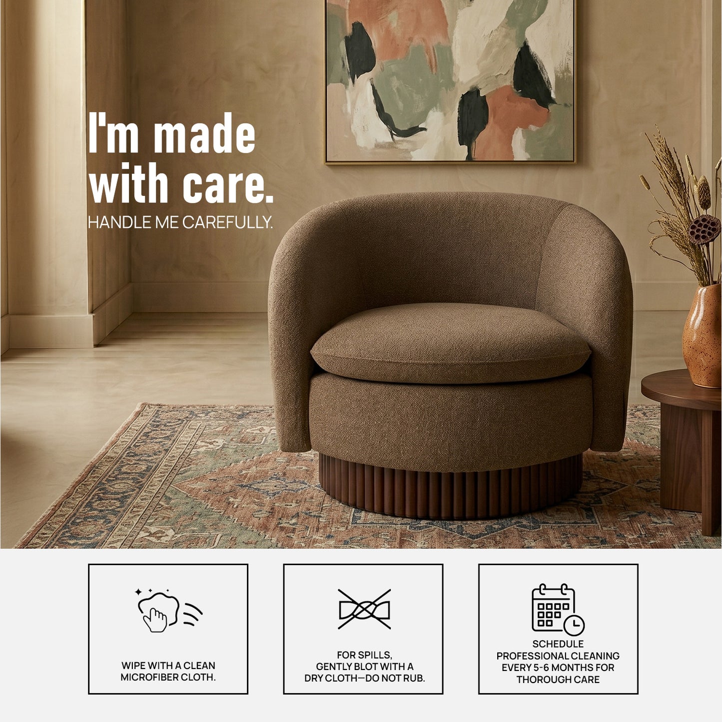 Mossio Barrel Brown 1 - Seater Velvet Chair