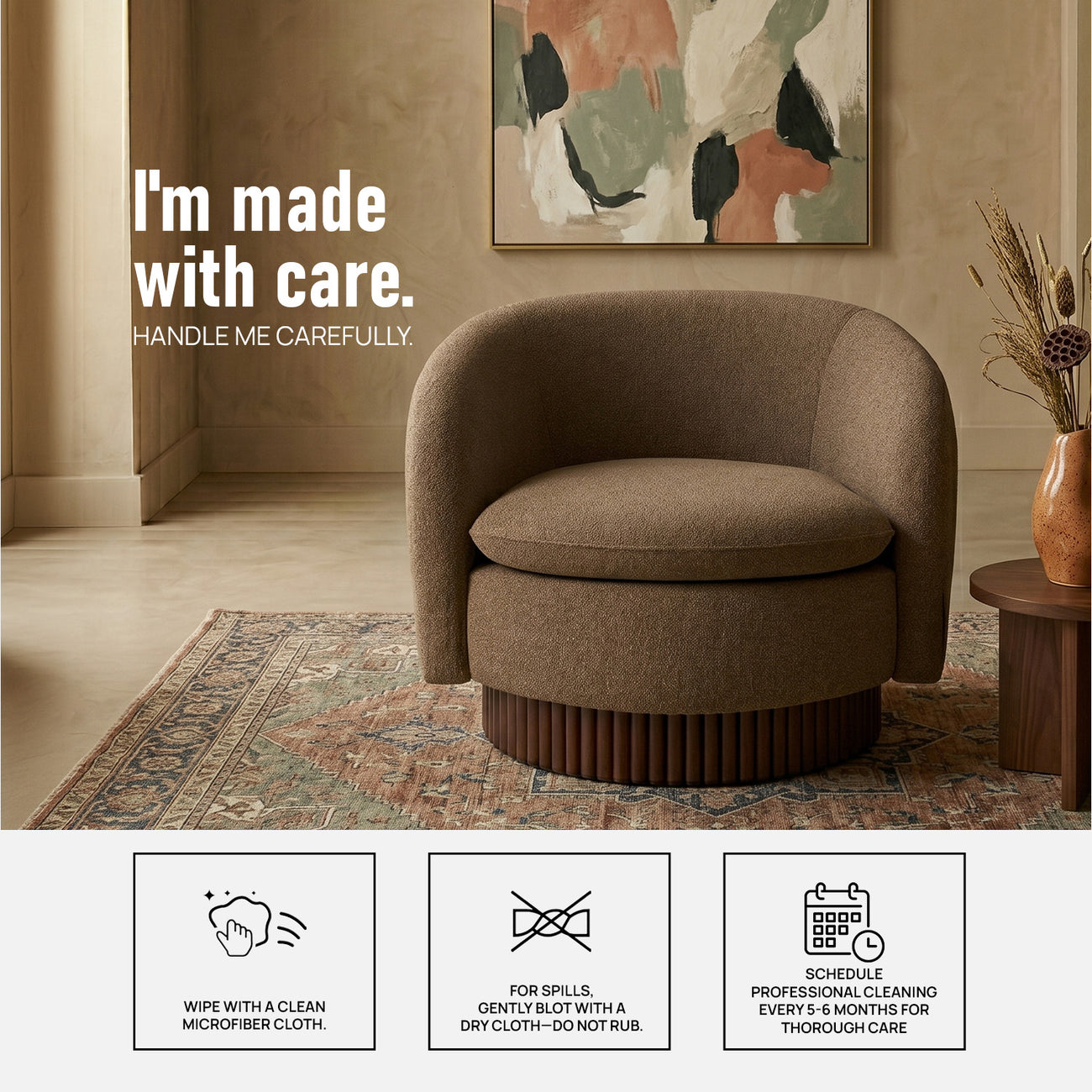 Mossio Barrel Brown 1 - Seater Velvet Chair