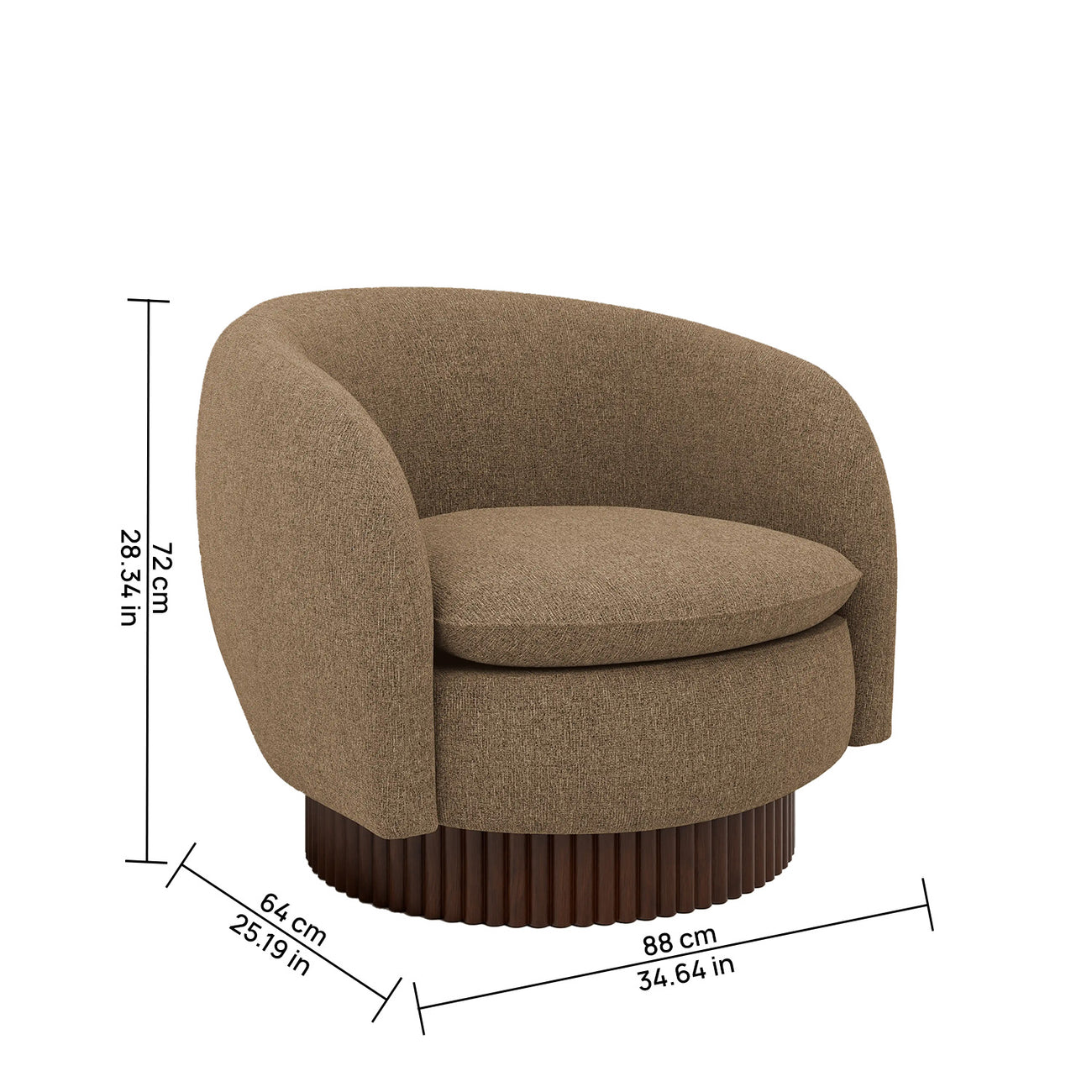 Mossio Barrel Brown 1 - Seater Velvet Chair