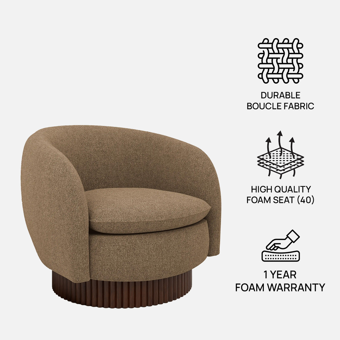 Mossio Barrel Brown 1 - Seater Velvet Chair