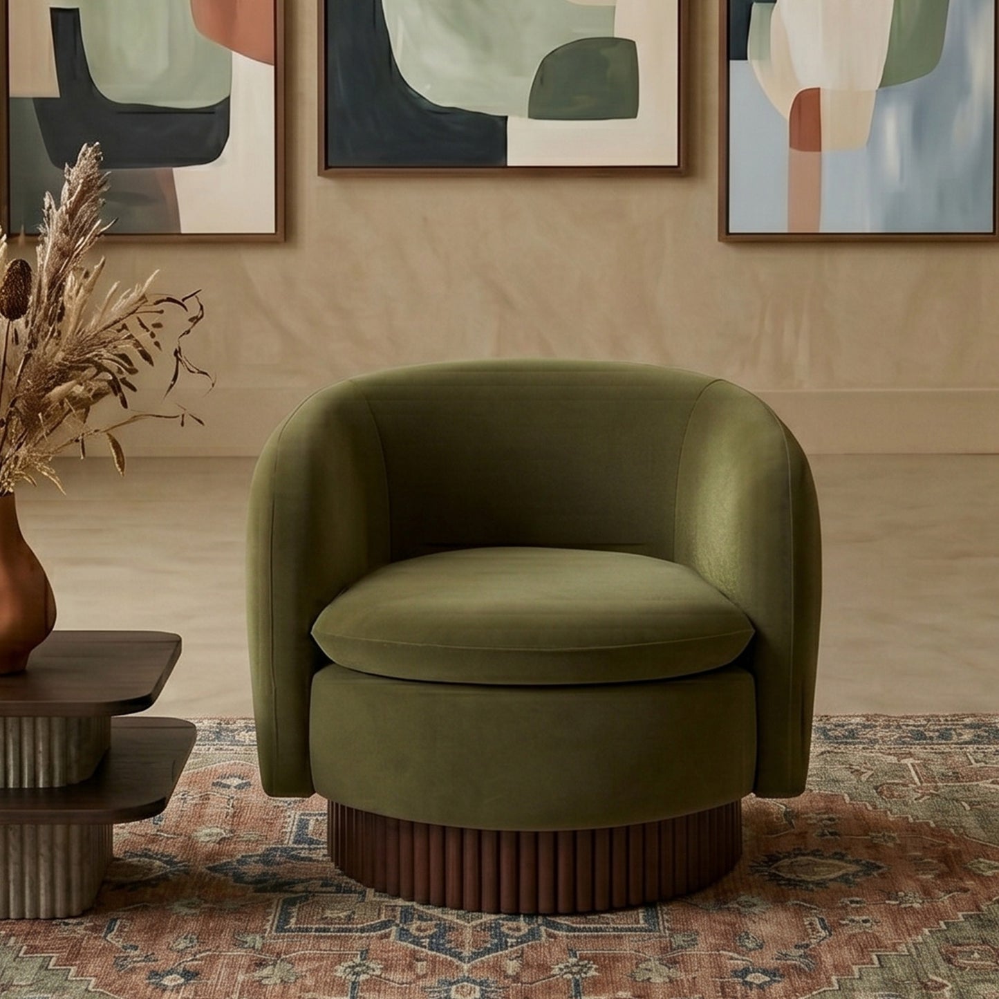 Mossio Barrel Moss Green 1 - Seater Velvet Chair