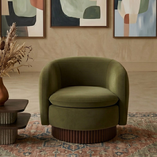 Mossio Barrel Moss Green 1 - Seater Velvet Chair