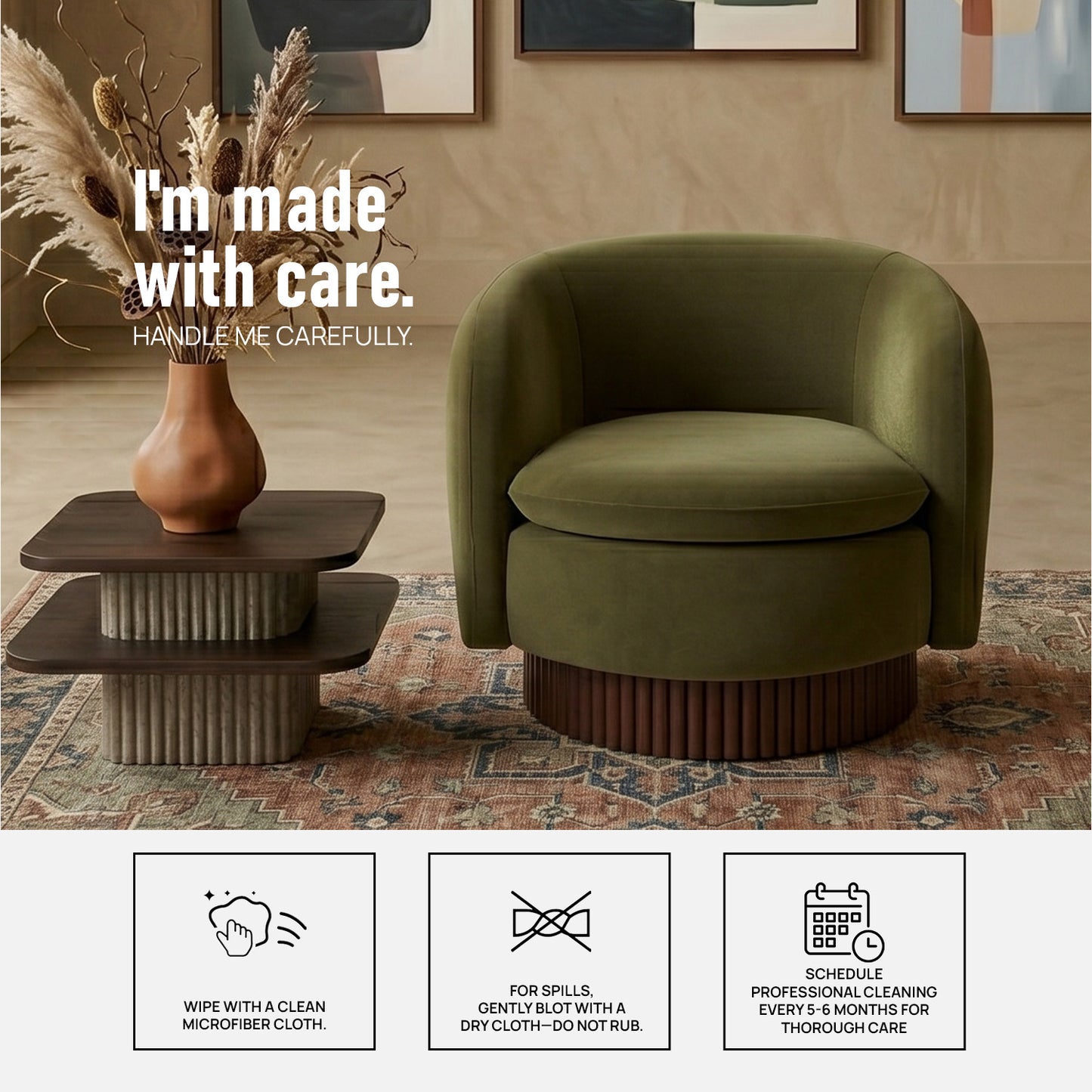 Mossio Barrel Moss Green 1 - Seater Velvet Chair