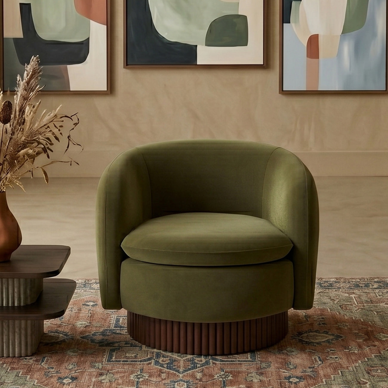Mossio Barrel Moss Green 1 - Seater Velvet Chair