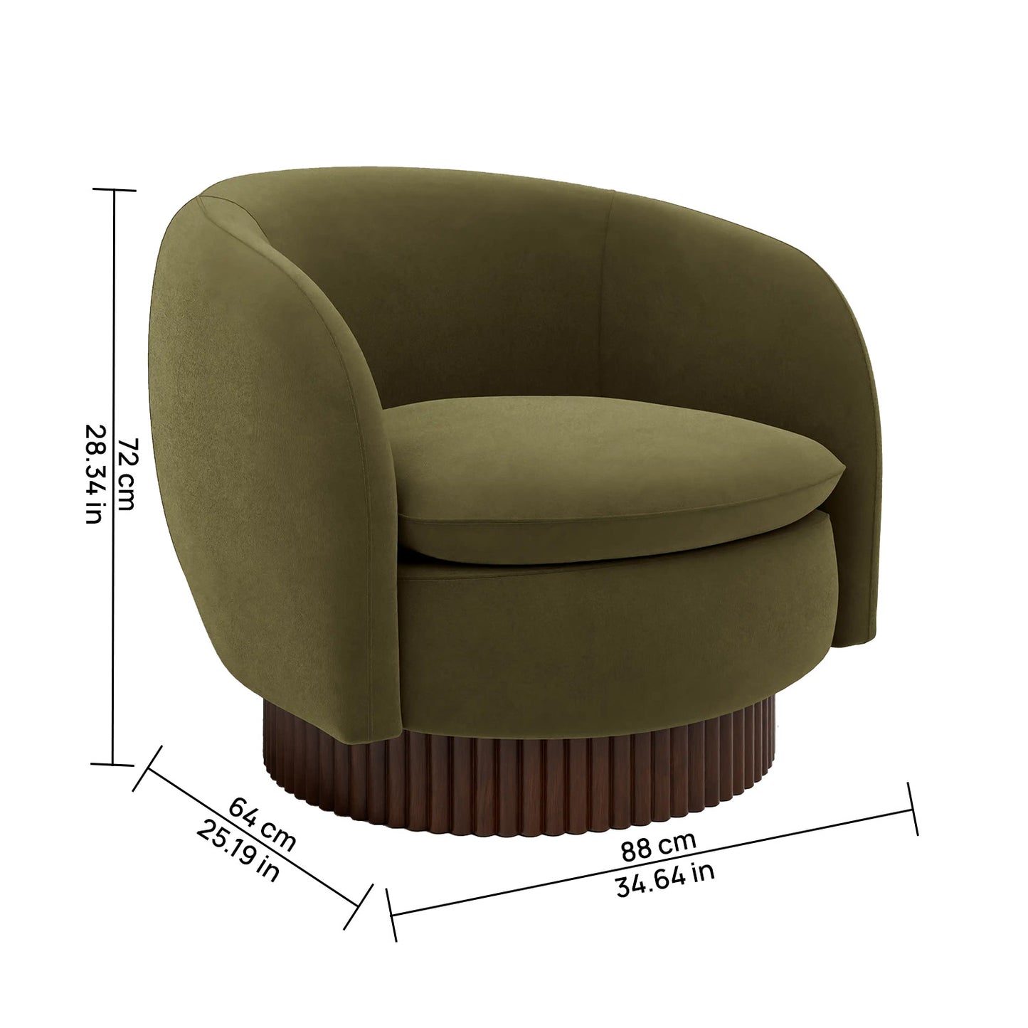 Mossio Barrel Moss Green 1 - Seater Velvet Chair