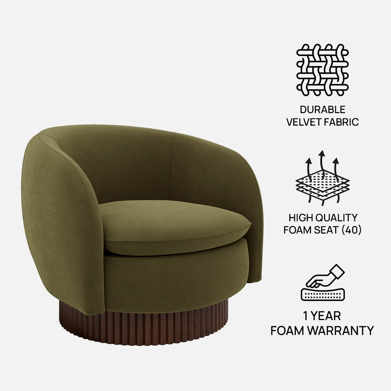 Mossio Barrel Moss Green 1 - Seater Velvet Chair