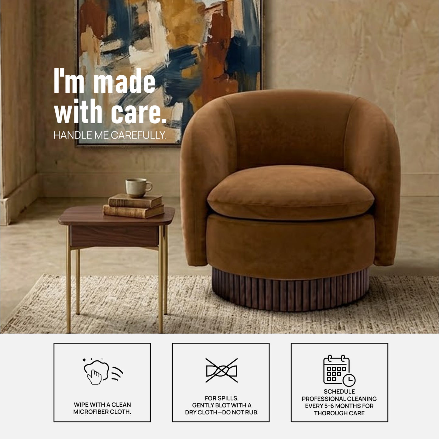 Mossio Barrel Caramel Brown 1 - Seater Velvet Chair