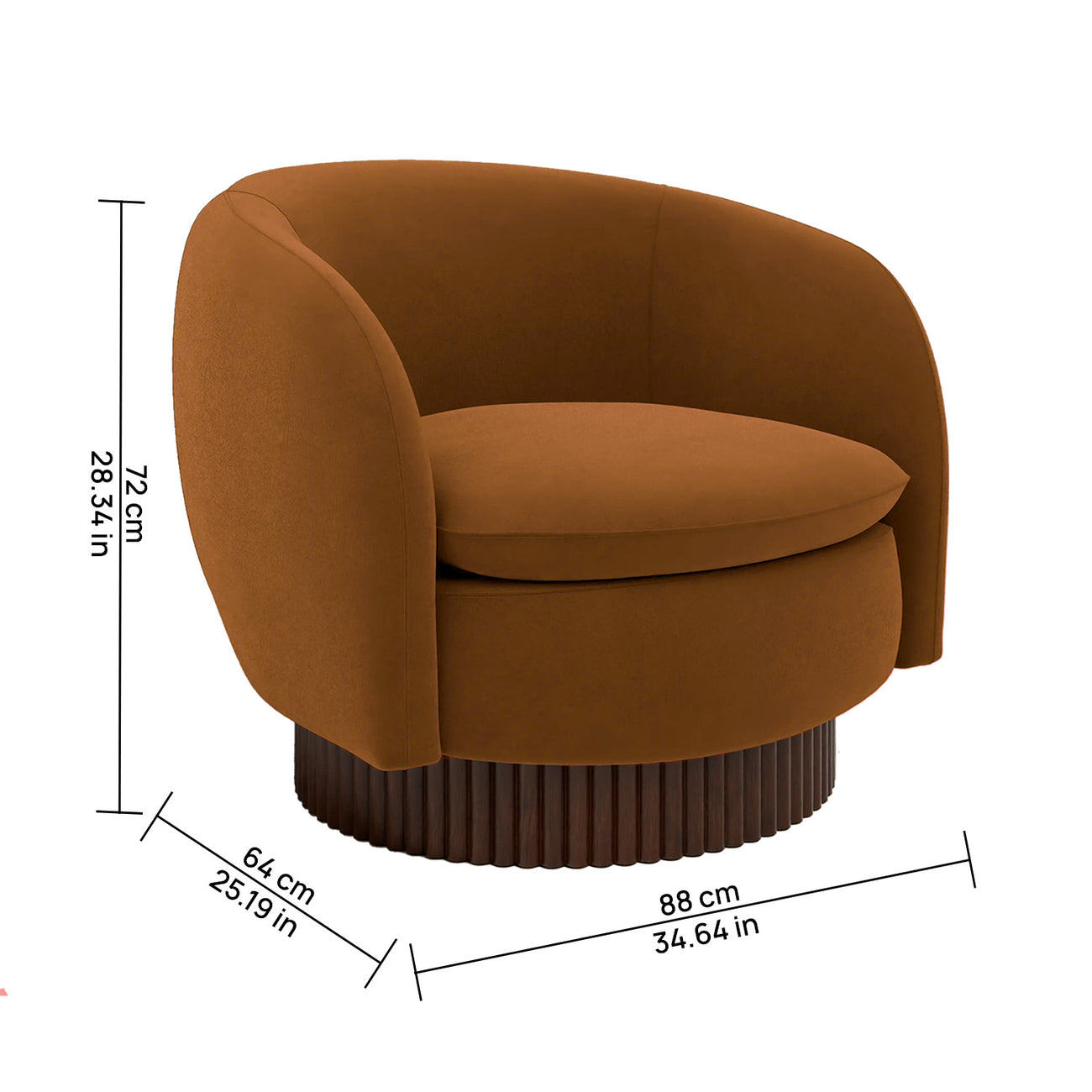 Mossio Barrel Caramel Brown 1 - Seater Velvet Chair